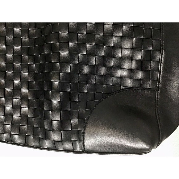 Joan Rivers Slouchy Black Faux Leather Woven Tote Shoulder Bag Gold Chain Strap - Picture 4 of 9